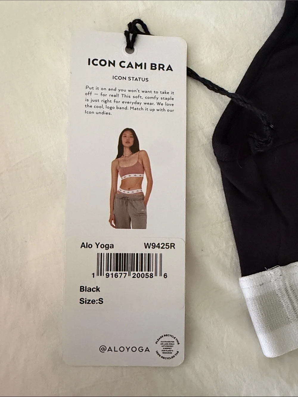 ALO Yoga Black Cami Bra with White Logo Band